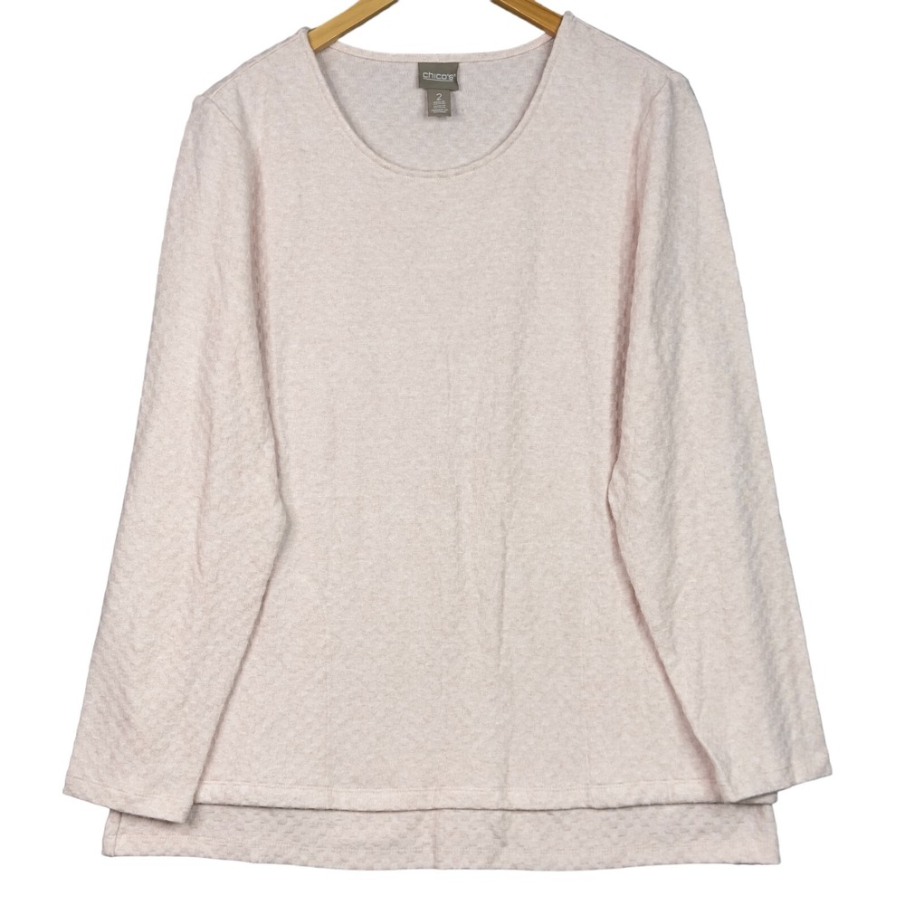 Chico's CoziSoft Basket Weave Knit Top Pink Long Sleeve Size 2 (L/12) NWT